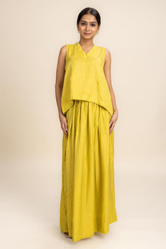 Glass Satin Gathered Skirt (Lime Luster)