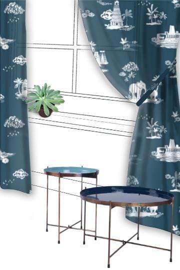 CURTAINS Coromandel Blue Sheer Curtain (Cotton Voile)