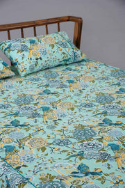 PRINT & PATTERN BEDCOVERS Damask Rose Pure Cotton Bedcover (Mint)