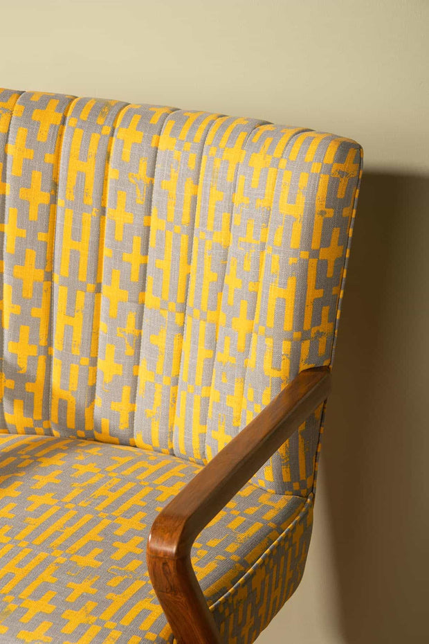 PRINT & PATTERN UPHOLSTERY FABRICS Gyamati Printed Upholstery Fabric (Grey Yellow)