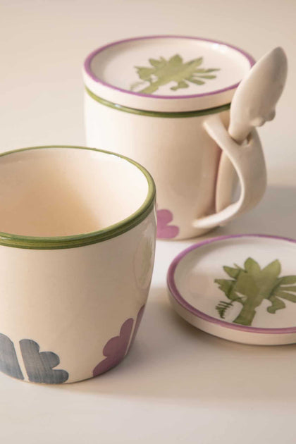 Buy Gyamati Hand Painted Purple And Green Ceramic Coffee Mug With Spoon  Online – Freedom Tree
