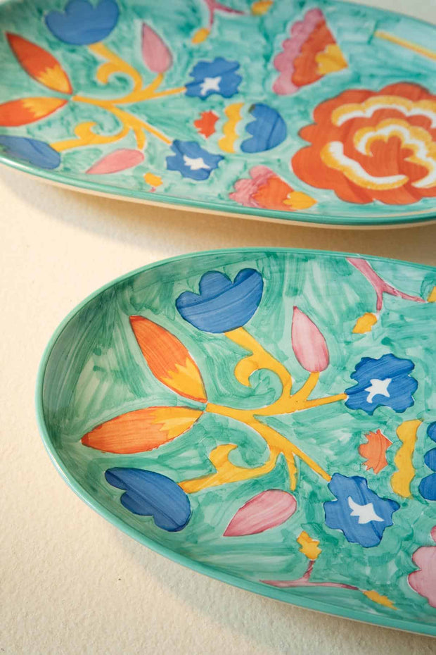 SERVING PLATTERS Gypsy Rose Ceramic Oval Platter (Set Of 2)
