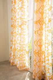 PRINT & PATTERN SHEER FABRICS Gypsy Rose Yellow And White Sheer Fabric And Curtains