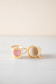 MUGS & CUPS Gypsy Stripes Yellow Ribbed Coffee Mug (Set Of 4)