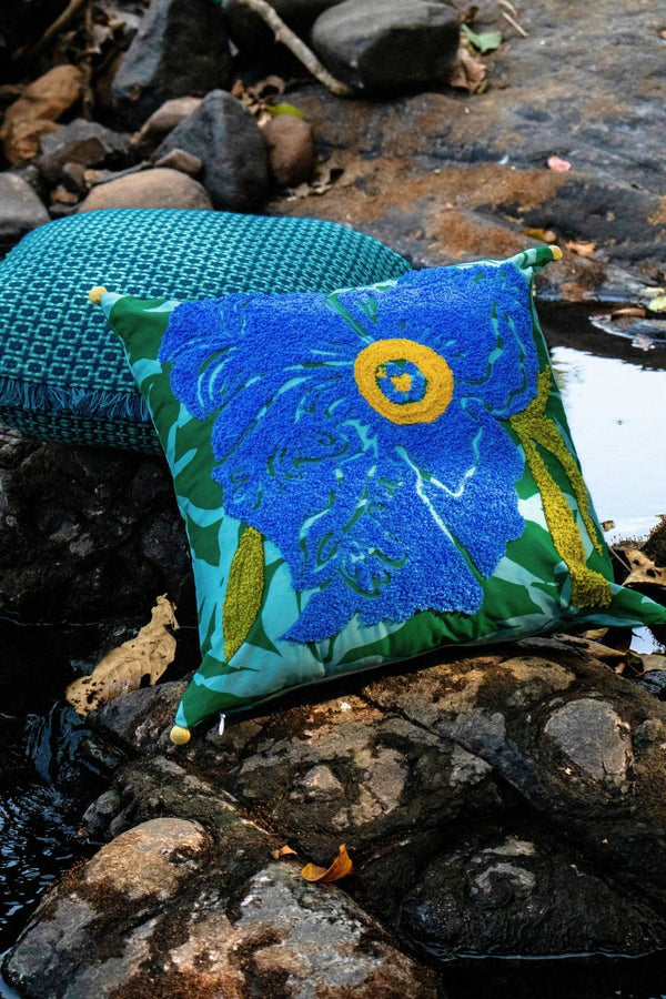Himalyan Blue Poppy Blue Cushion Cover (41 X 41 Cm)