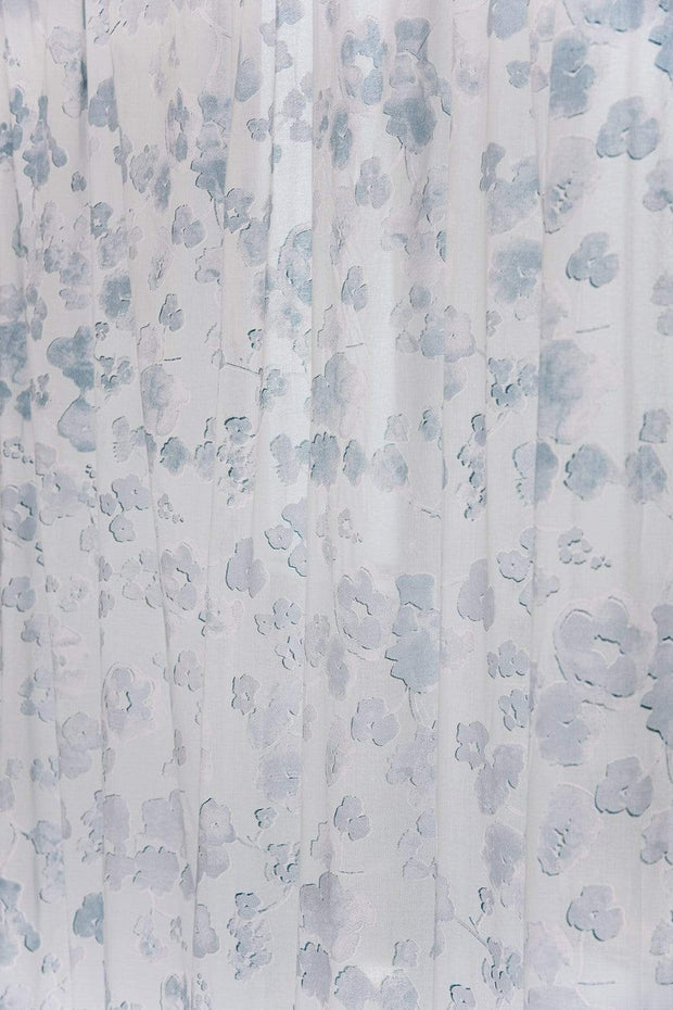 PRINT & PATTERN SHEER FABRICS Inky Blossom Sheer Fabric And Curtains (White And Blue)