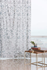 PRINT & PATTERN SHEER FABRICS Inky Blossom Sheer Fabric And Curtains (White And Blue)