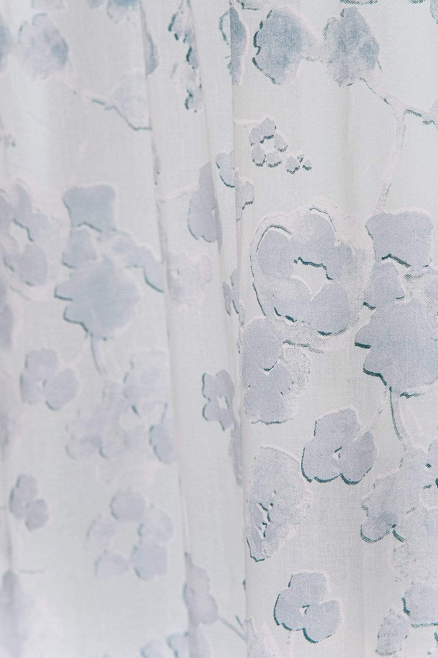 CURTAINS Inky Blossom Blue And Khadi Sheer Curtain (Cotton Voile)