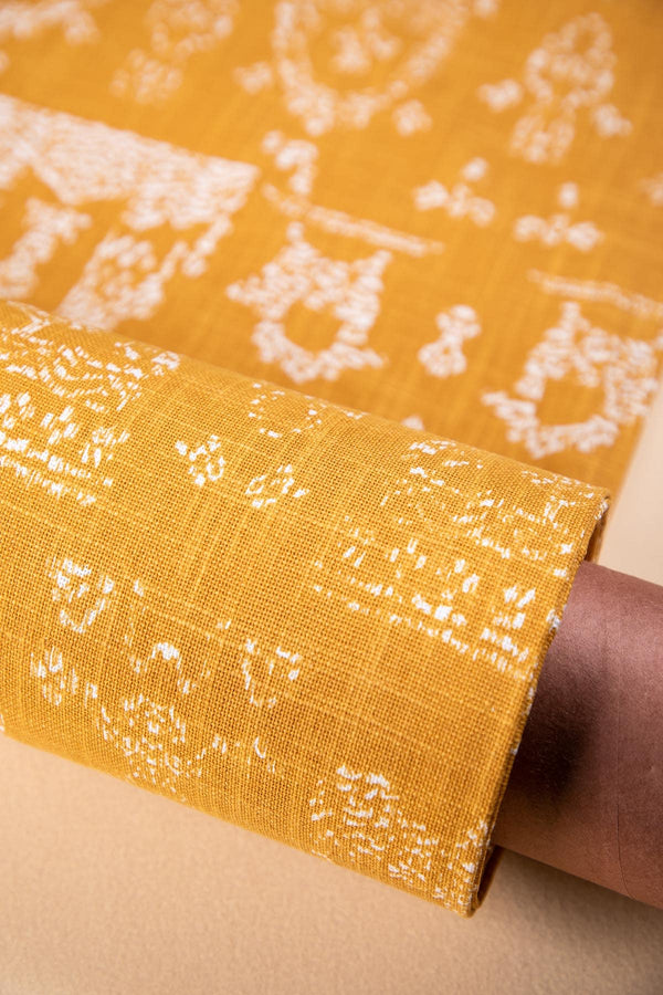Koda Grama Printed Upholstery Fabric (Ochre Yellow)
