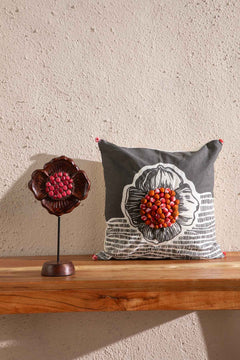 Kuru Charcoal Red Cushion Cover (41 Cm X 41 Cm)