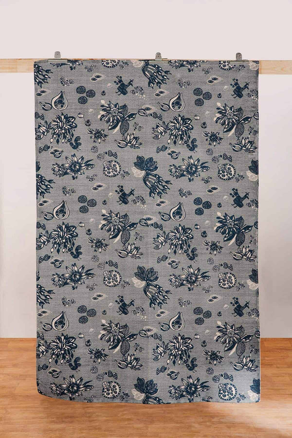 Mahua Pure Cotton Printed Rug (Grey And Blue)