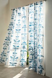 PRINT & PATTERN SHEER FABRICS Montane Blue And White Sheer Fabric And Curtains