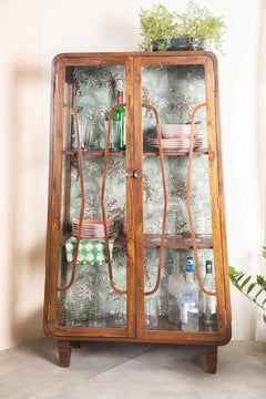 Mystery Teak Wood And Glass Cabinet