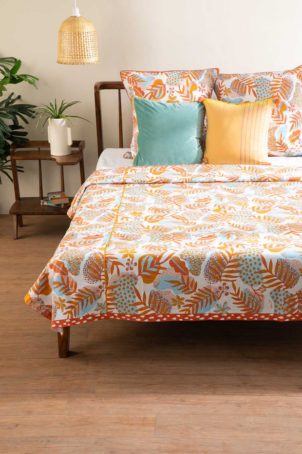 PRINT & PATTERN BEDCOVERS Panai Pure Cotton Bedcover (Orange Blue )