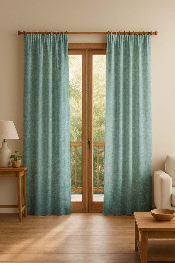 Raffia Turquoise Cotton Drapes And Blinds
