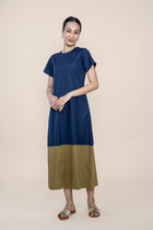 Color Block A Line Maxi Dress (Olive Blue)