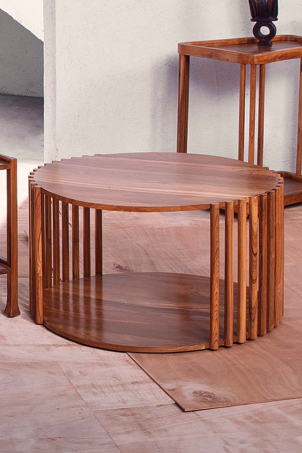 COFFEE TABLES Spindle Teak Wood Round Coffee Table
