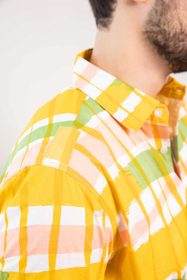 SHIRTS Summer Squares Printed Shirt (Yellow And Sage)