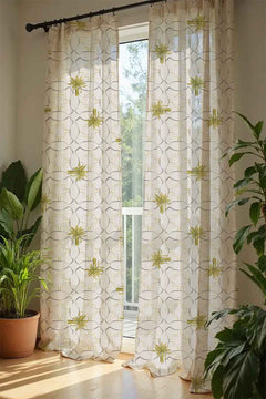 Temple Palms Stone Sheer Curtain