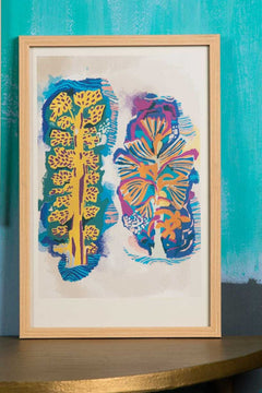 Udant Tree Pair Woodcut Wall Art (Artistic Teal)
