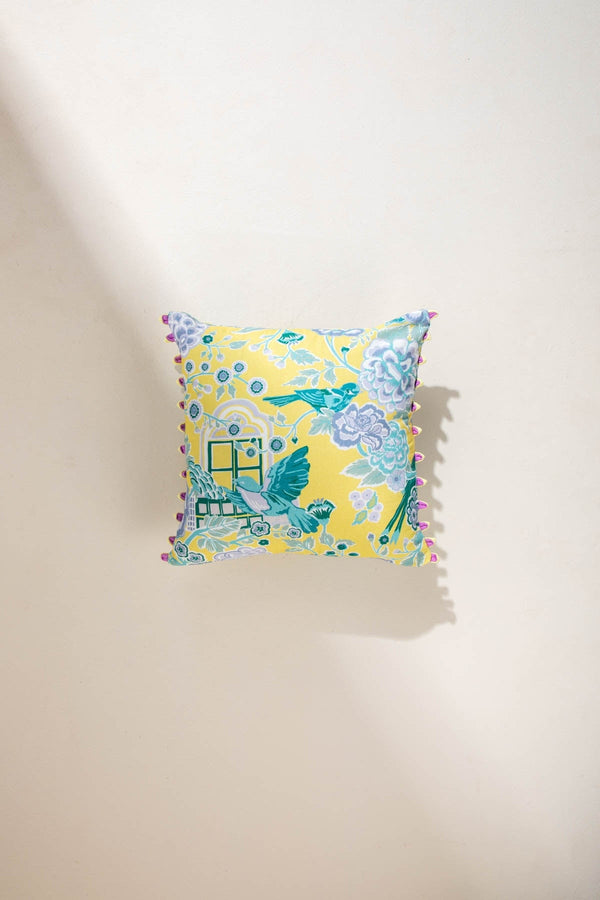 Damask Rose Butter Yellow Cushion Cover (41 X 41 Cm)