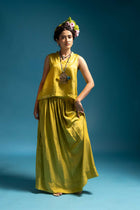 Glass Satin Gathered Skirt (Lime Luster)