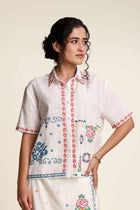 Jaipur Rose Boxy Crop Shirt (White Mist)