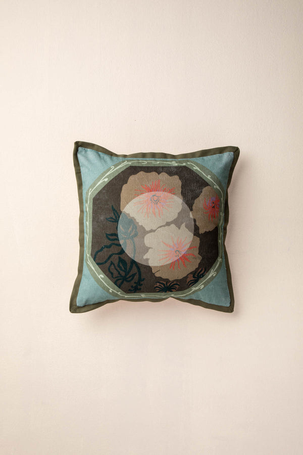 Night Flowers Vintage Olive Cushion Cover (41 X 41 Cm)