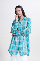 Trellis Floral Oversize Shirt (Turquoise)