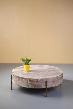 Drum Round Acacia Wood Coffee Table