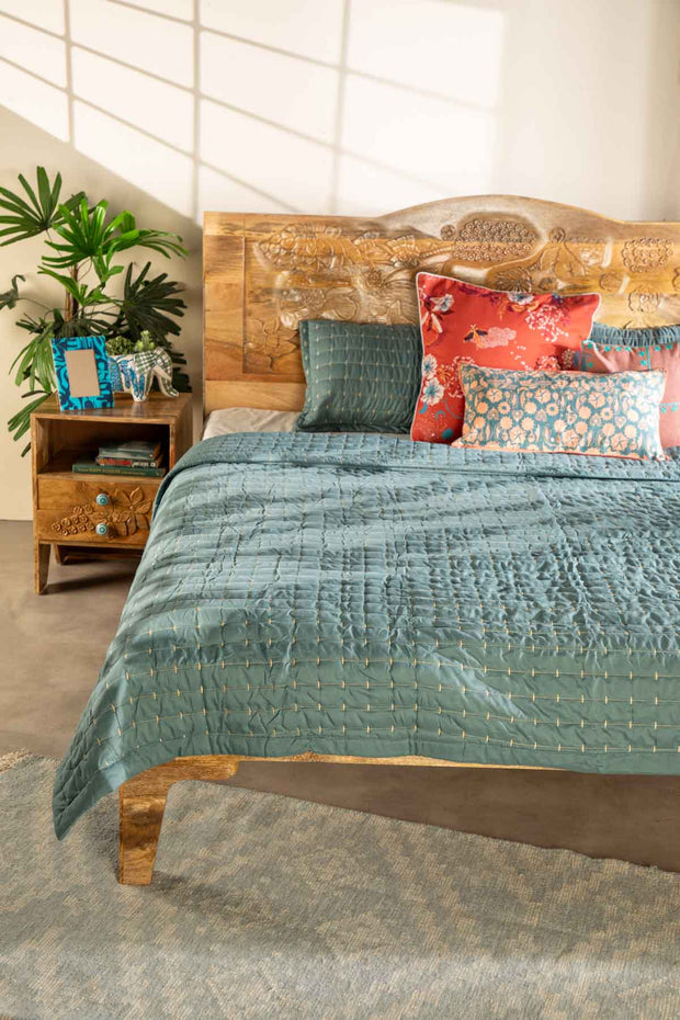 Moira Ocean Green Quilted Bedcover