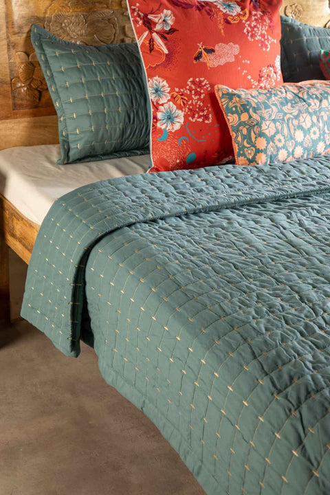 Moira Ocean Green Quilted Bedcover