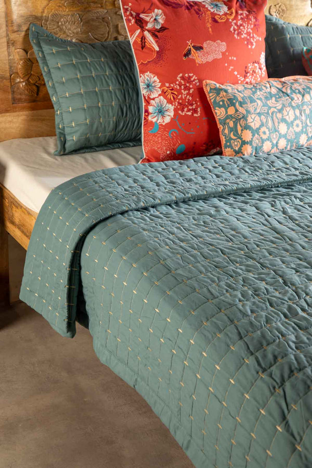 Moira Ocean Green Quilted Bedcover