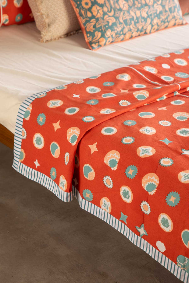 Celestial Sky Pure Cotton Bedcover (Amber Orange)