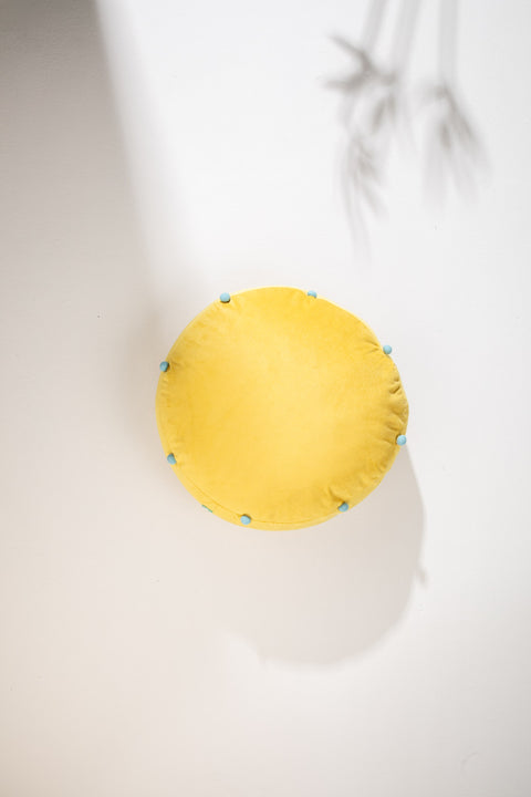 Mango Yellow Velvet Round Cushion