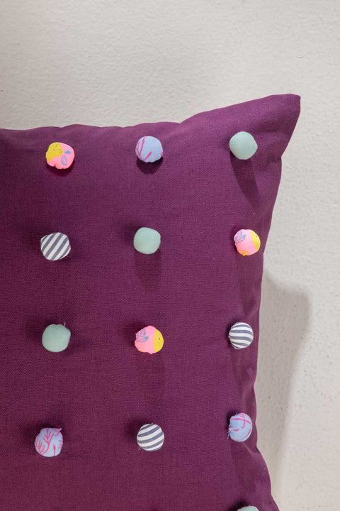 Pom Poms Grape Cushion Cover (41 Cm X 41 Cm)