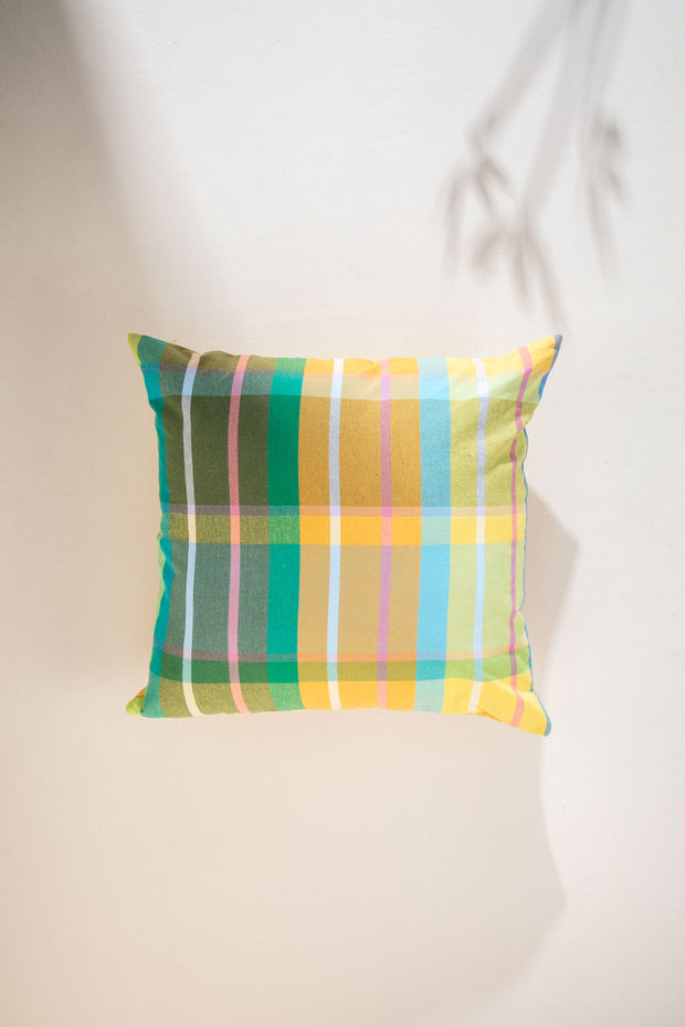 Madras Checks Sun Yellow Cushion Cover (61 Cm X 61 Cm)