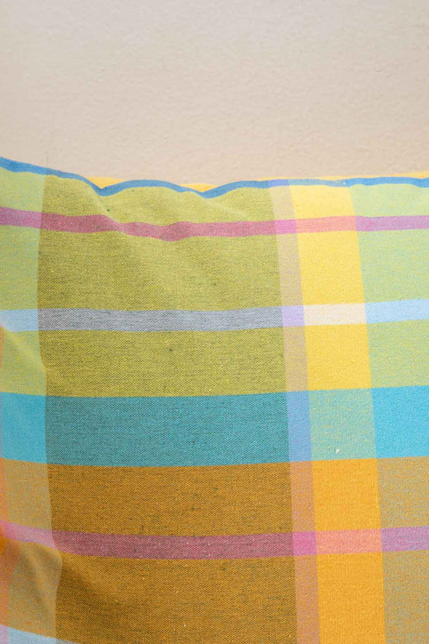 Madras Checks Sun Yellow Cushion Cover (61 Cm X 61 Cm)