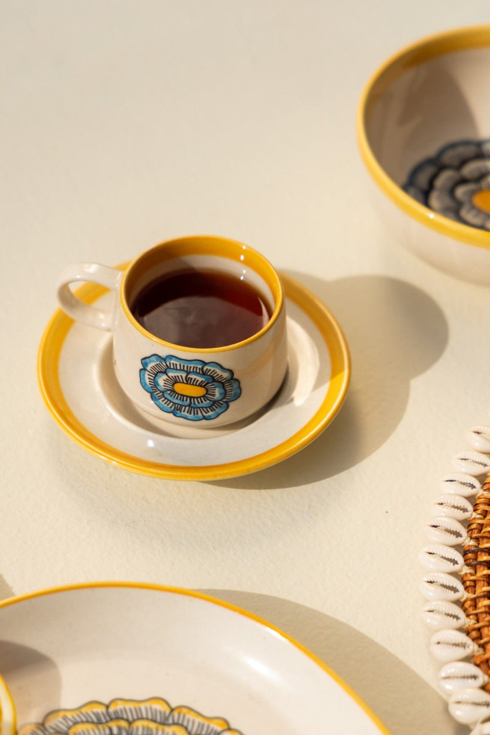 Tulukka Mustard Yellow Tea Cup And Saucer Set (Set Of 2)