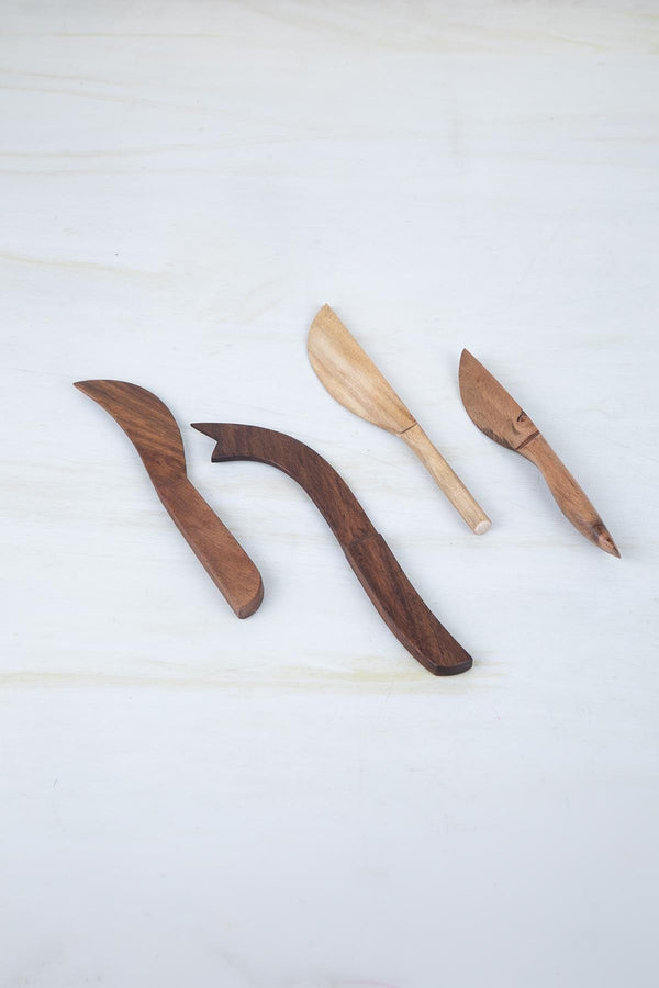 Primitive Wood Cheese Knives (Set Of 4)