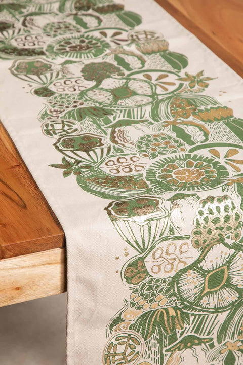 10000017488 KOZA FOIL TABLE RUNNER OLIVE GOLD