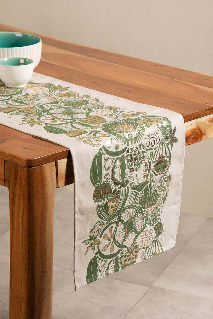 10000017488 KOZA FOIL TABLE RUNNER OLIVE GOLD