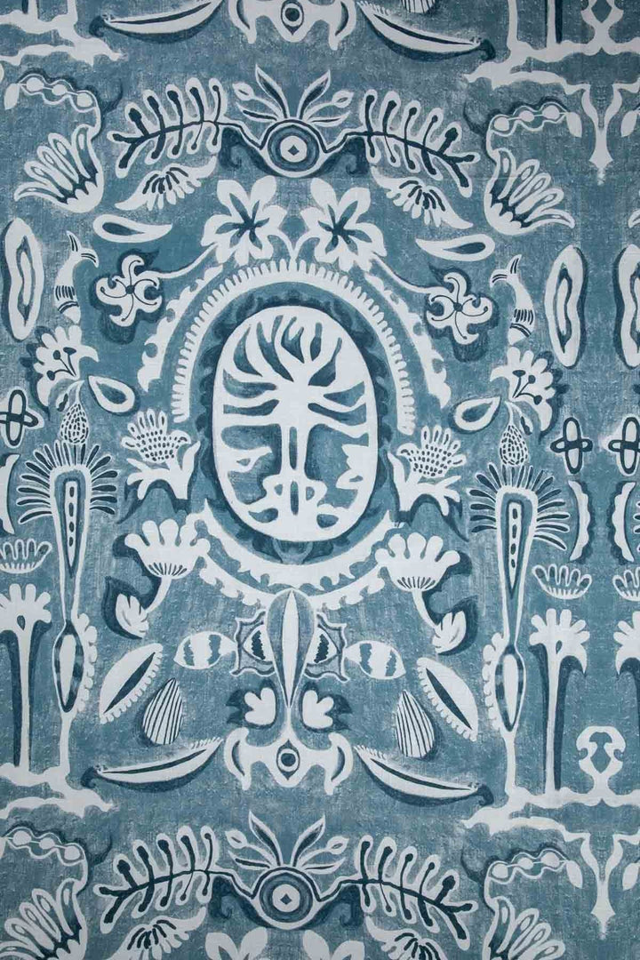 10000017509 MADELLION TREE PRINTED HEAVY FABRIC INDIGO