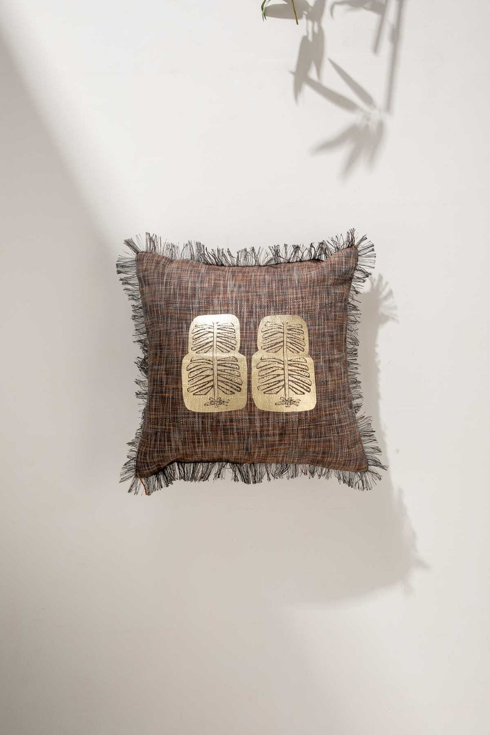 Udanti Palm Brown And Gold Cushion Cover (41 X 41 Cm)