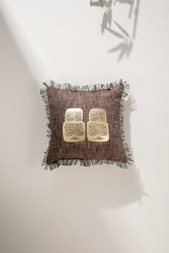 Udanti Palm Brown And Gold Cushion Cover (41 X 41 Cm)