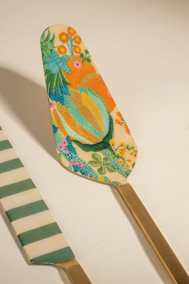 10000017575 KEORA STRIPER CAKE SERVER (SET OF 2) HONEY BLOOM