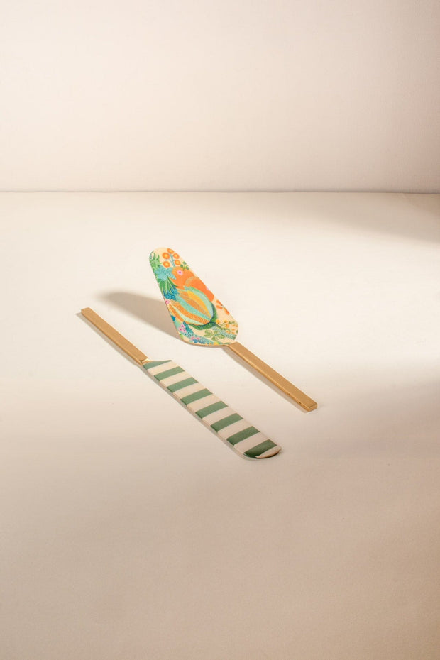 10000017575 KEORA STRIPER CAKE SERVER (SET OF 2) HONEY BLOOM