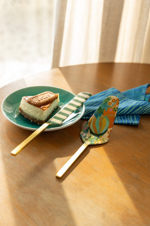 10000017575 KEORA STRIPER CAKE SERVER (SET OF 2) HONEY BLOOM