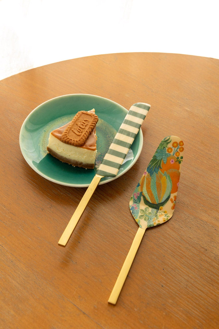 10000017575 KEORA STRIPER CAKE SERVER (SET OF 2) HONEY BLOOM