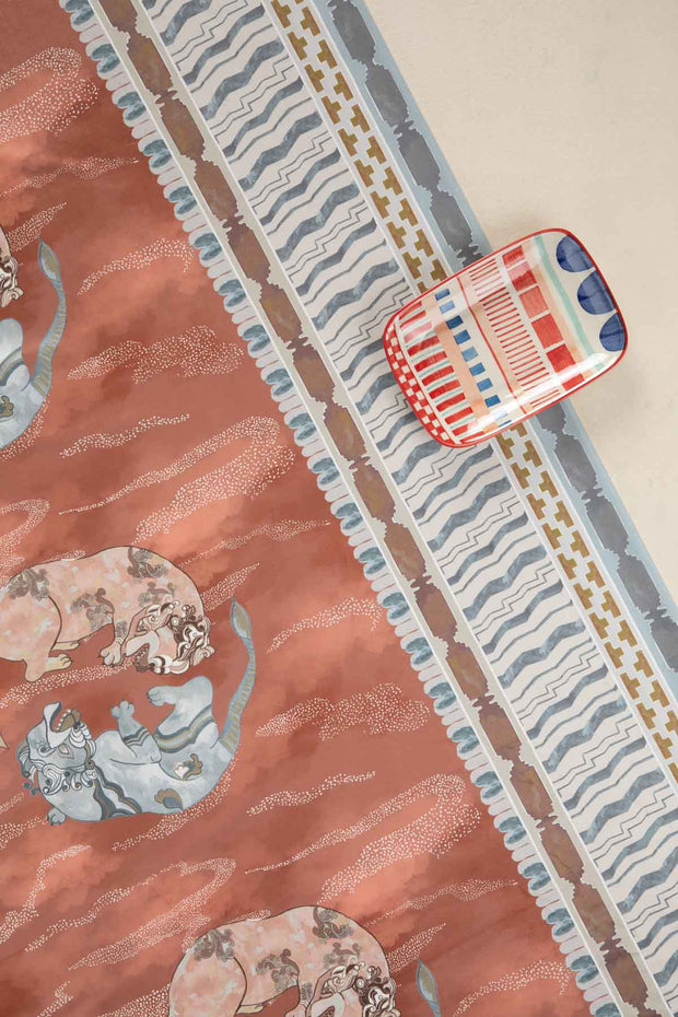 10000017745 DANCE OF THE YALIS PRINTED HEAVY FABRIC RUST